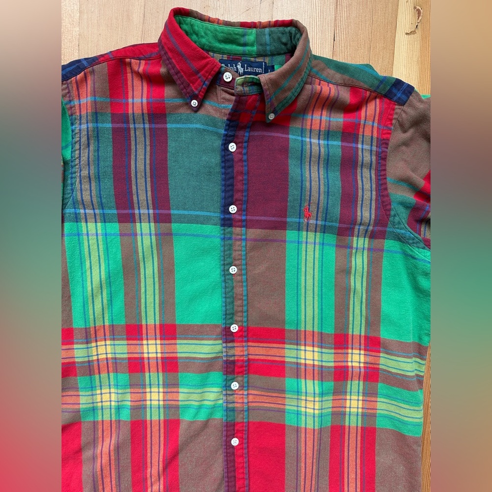 Ralph Lauren Plaid Button Down Shirt Men’s Large 100% Cotton *READ* - Picture 3 of 11